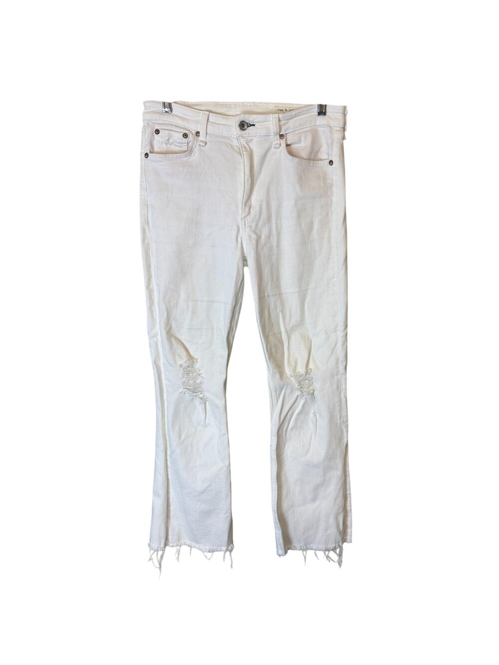 Rag‎ & Bone White Jeans Size 28 Women's Nina High-Rise Ankle Flare Raw Hem